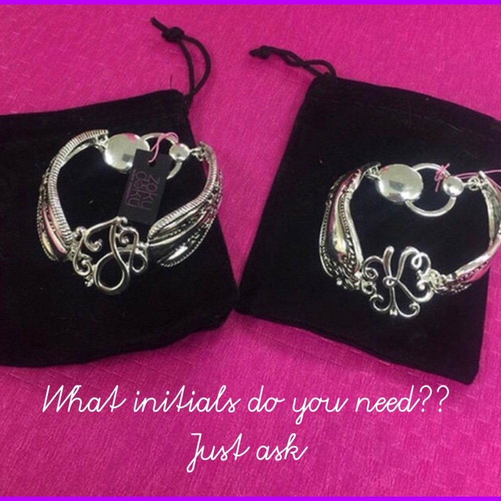 Antiqued Silver Monogram Initial Bracelet,Boutique-NWT